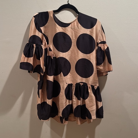 Stella McCartney Black and Tan polka dot silk top sz 42 - Picture 2 of 9